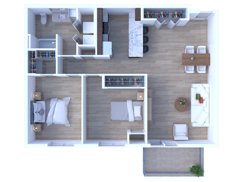 Floor plan for 2 beds, 1 bath, 1289 sqft